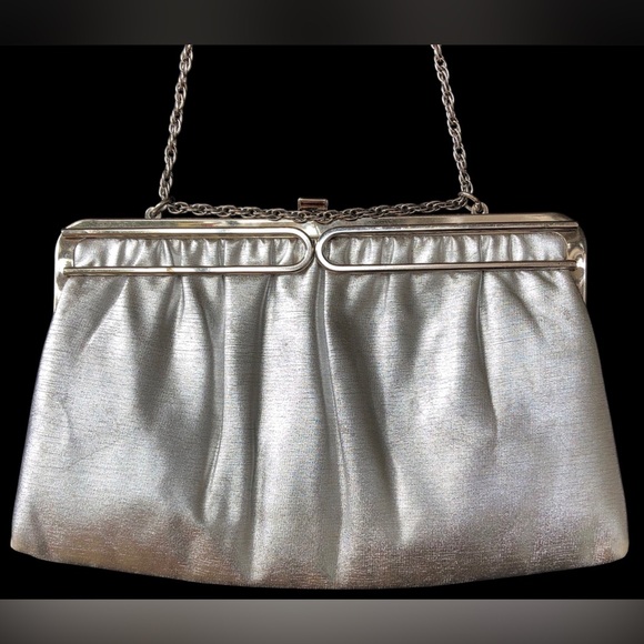 Vintage Handbags - VINTAGE SILVER CLUTCH Handle Evening Bag. 10” X 6” inches Lots Space essentials